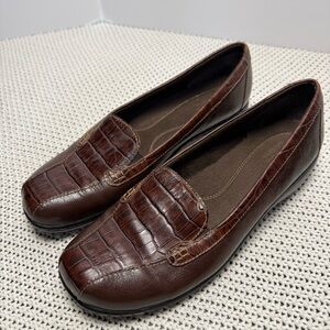 Clarks Dark Brown Croc Embossed Loafers